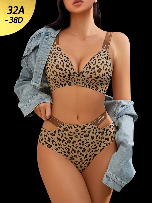 lace-embellished bralettesLeopard Print Push-Up Bra and High-Waist Brief Set