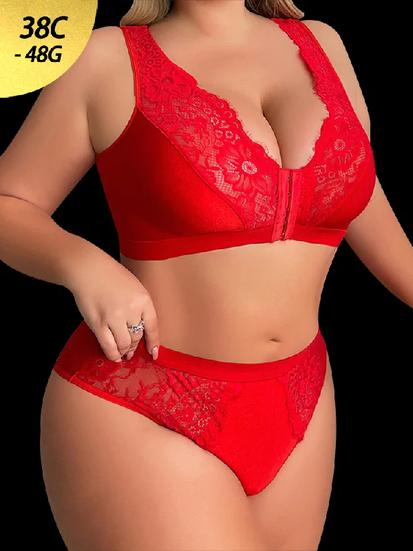 lightweight mesh sports brasRed Lace Front-Closure Lingerie Set