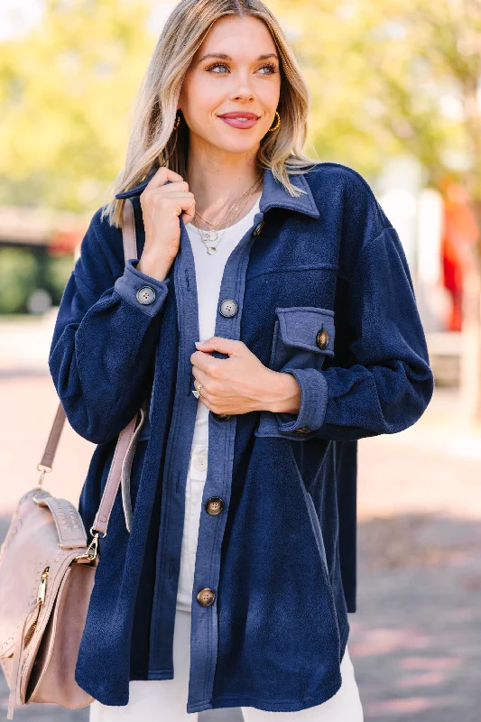 Women's Button-Up CoatsWhat I Like Navy Blue Fleece Shacket