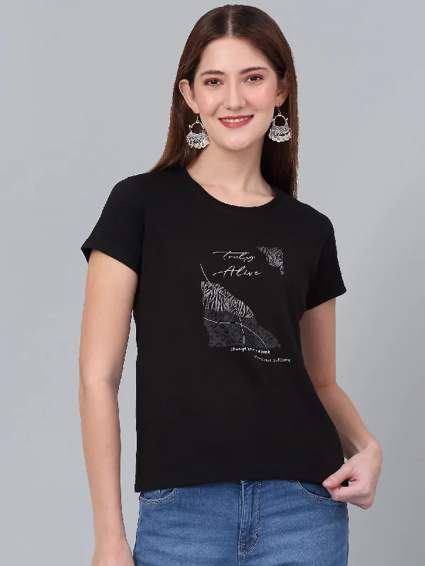 Women's Coats with Fur TrimWomen's Black Printed Short Sleeve T-shirt