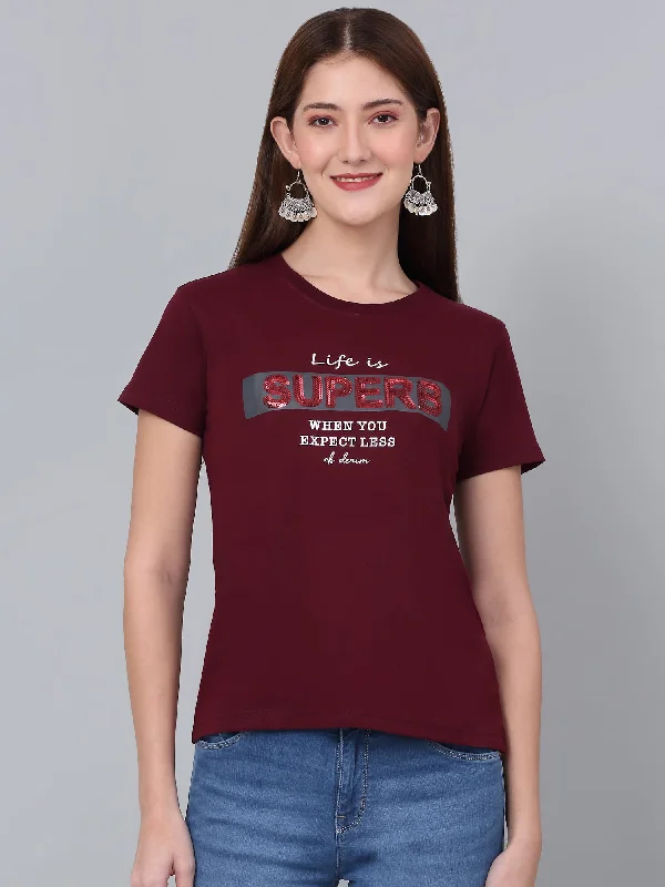 Women's Coats with BeltWomen's Maroon Printed Short Sleeve T-shirt