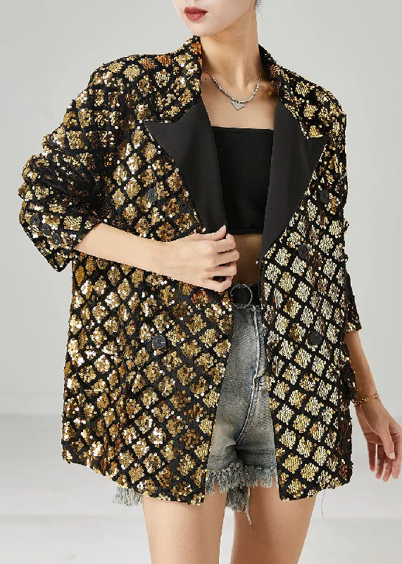 Women's Coats with Fur Trimmed SleevesGolden Sequins Coat Oversized Double Breast Spring