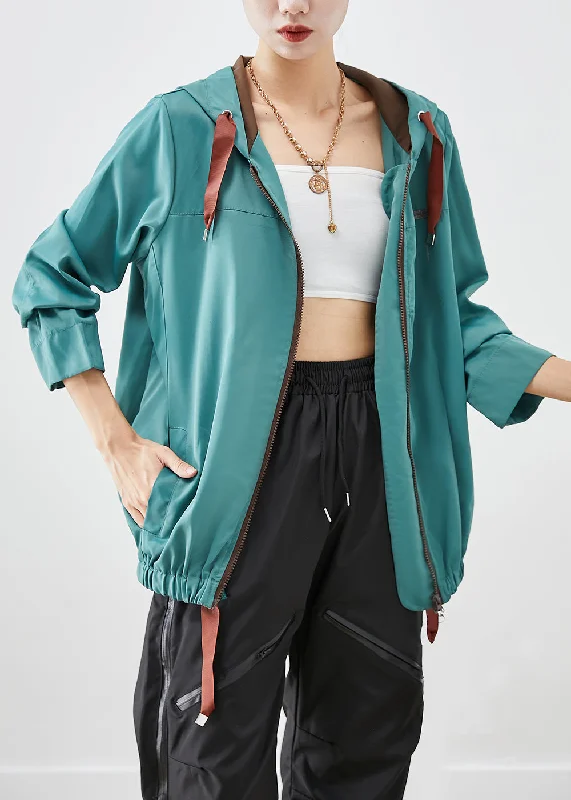 Women's Duffle CoatsFrench Green Hooded Drawstring Cotton Jackets Fall