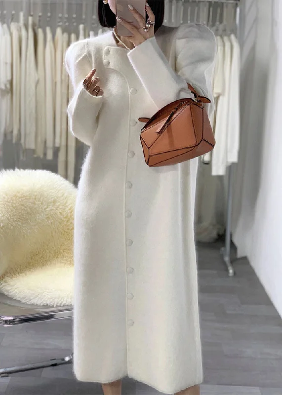 Women's Coats with Fur TrimFrench White Puff Sleeve Button Patchwork Woolen Coat Winter