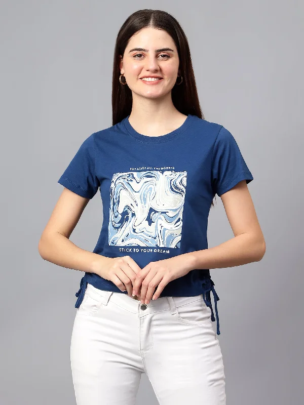 Women's Anorak CoatsWomen's Casual Regular Short Sleeve Blue Round neck Graphic Print T-Shirt