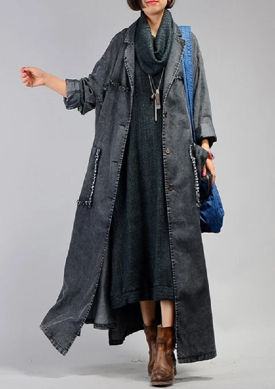 Women's Long CoatsIrregular Denim Long Trench Coat Long Sleeve