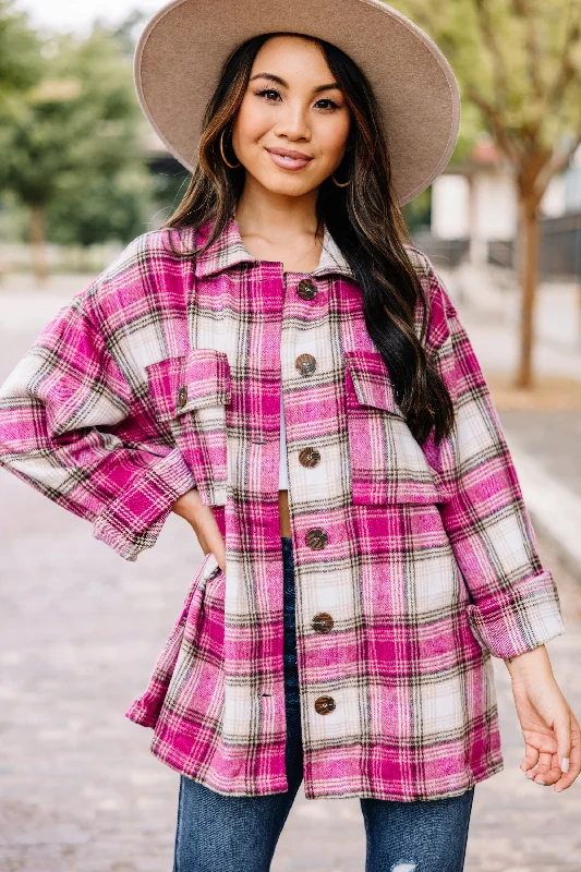 Women's Coats with ZipperLooking Out For You Magenta Pink Plaid Shacket