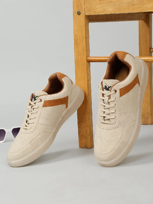 Women's Leather CoatsMen's Beige Solid Lace-Up Casual Sneakers