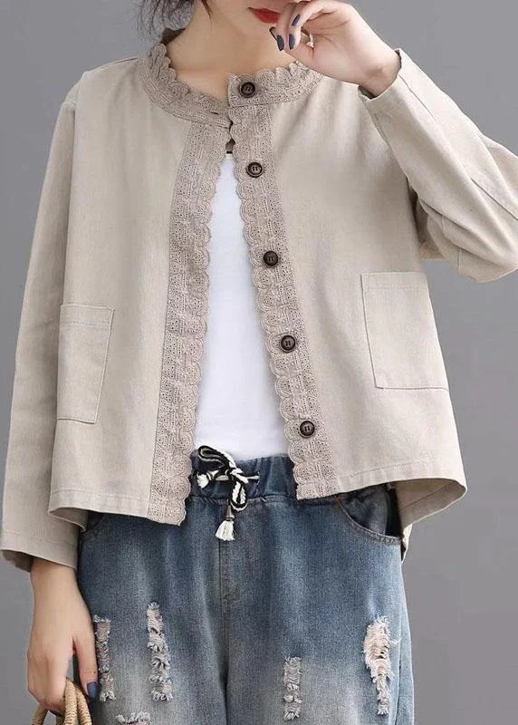 Women's PeacoatsLoose Beige retro Denim Pockets Casual Coats Fall