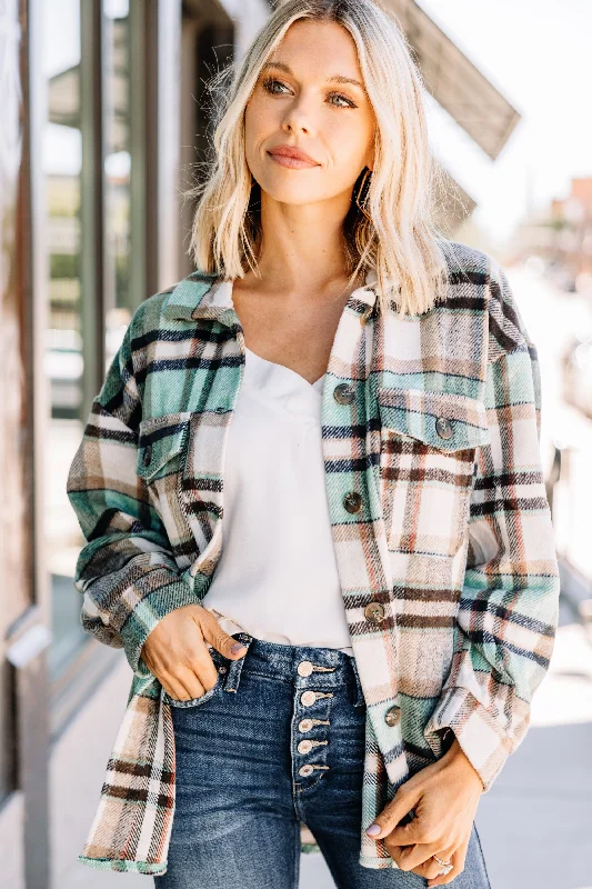 Women's Bomber CoatsIn This Case Green Plaid Shacket