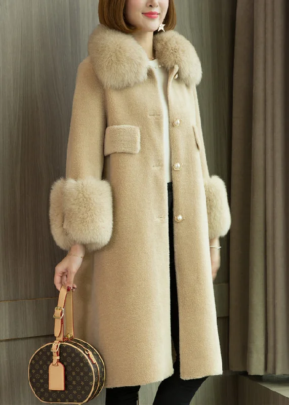 Women's Coats with ZipperItalian Apricot Fur Collar Pockets Teddy Faux Fur Coats Winter