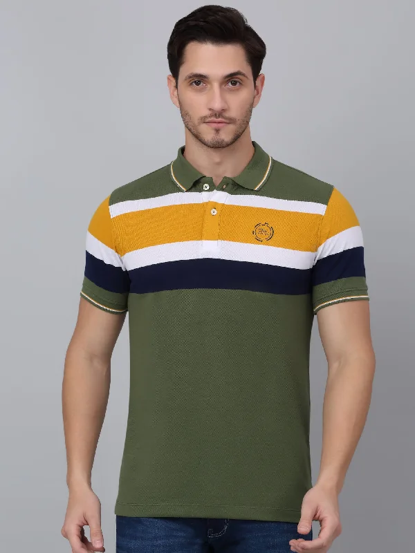 Women's Rain CoatsMen's Green Striped Polo Neck T-shirt