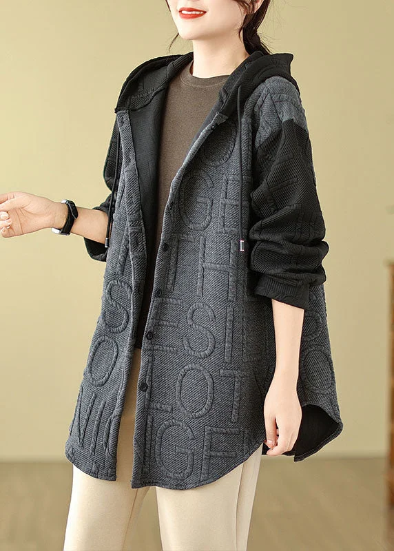 Stylish Women's CoatsHandmade Grey Patchwork Hooded Coats Long Sleeve