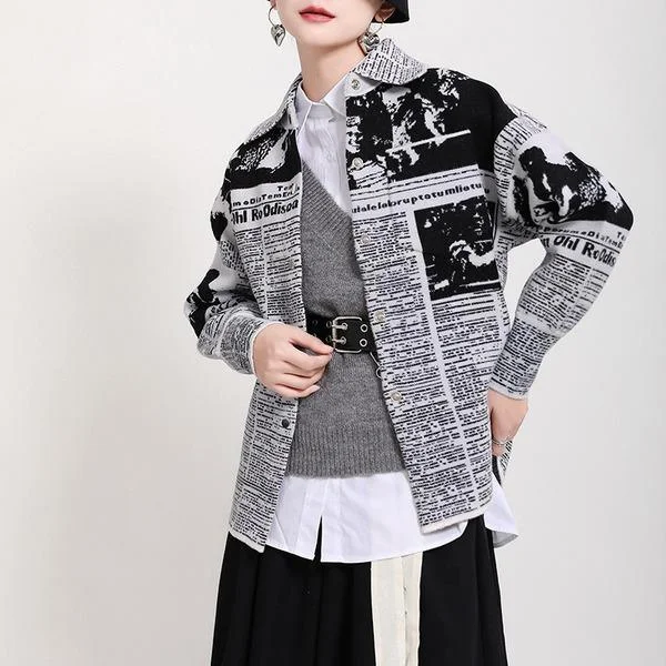 Women's Duffle CoatsLetter Print Pattern Single Breasted Jacket