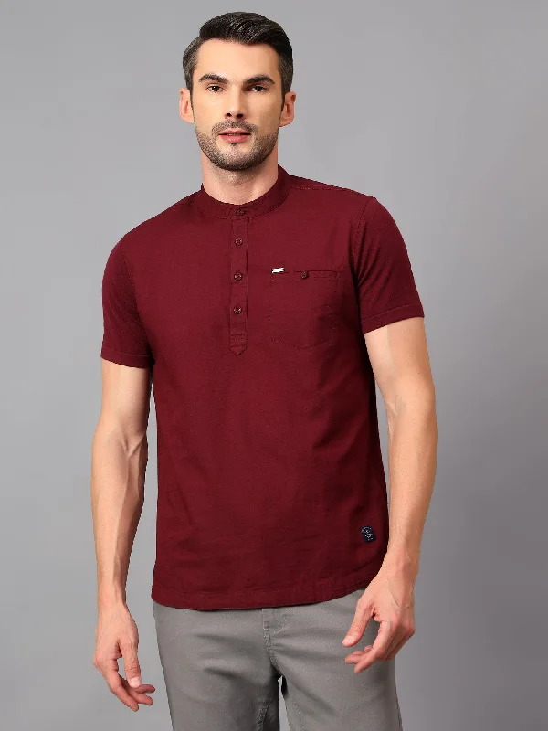 Women's Denim CoatsMen's Maroon Casual Plain Half sleeve Shirt Kurta