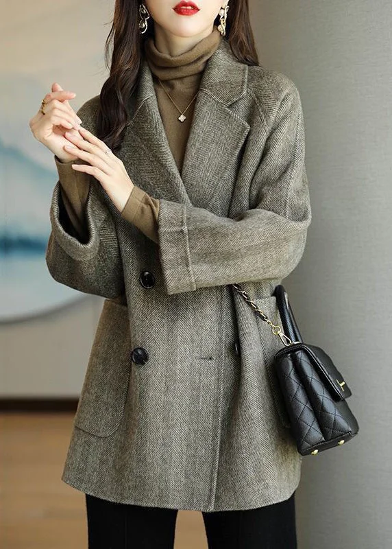 Women's Coats with Fur Trimmed HoodGrey Warm Woolen Coats Oversized Double Breast Fall