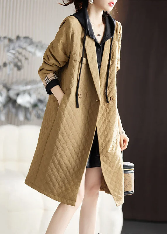 Women's Coats with Fur Trimmed PocketsJacquard Camel Notched Button Long Coat Long Sleeve