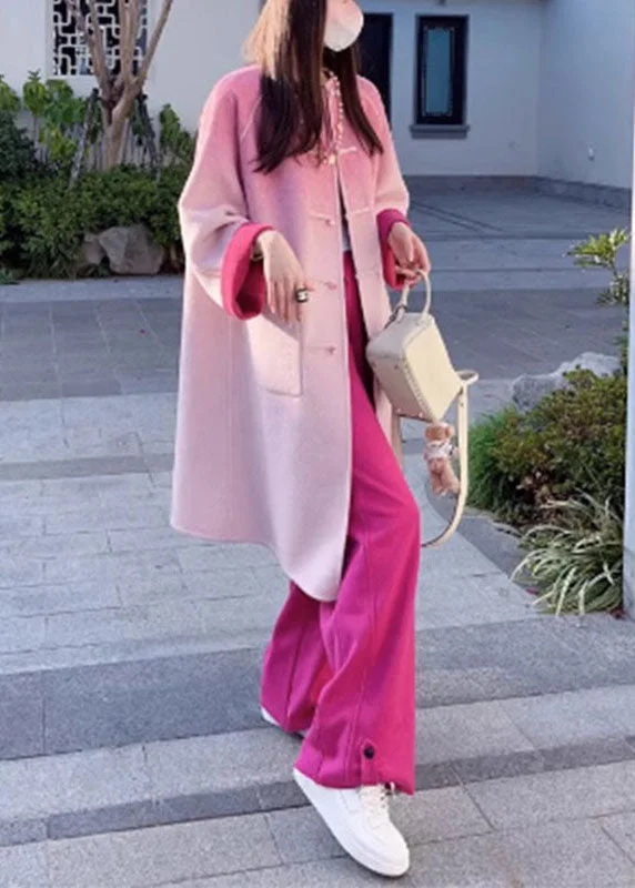 Stylish Women's CoatsGradient Color Rose Woolen Coats And Wide Leg Pants Two Pieces Set Fall