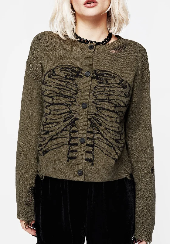 Women's Lapel Collar SweatersVertebrae Graphic Knit Crop Cardigan