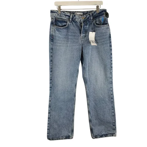 Women's Jodhpurs with Boat NeckJeans Straight By Zara In Blue Denim, Size: 8