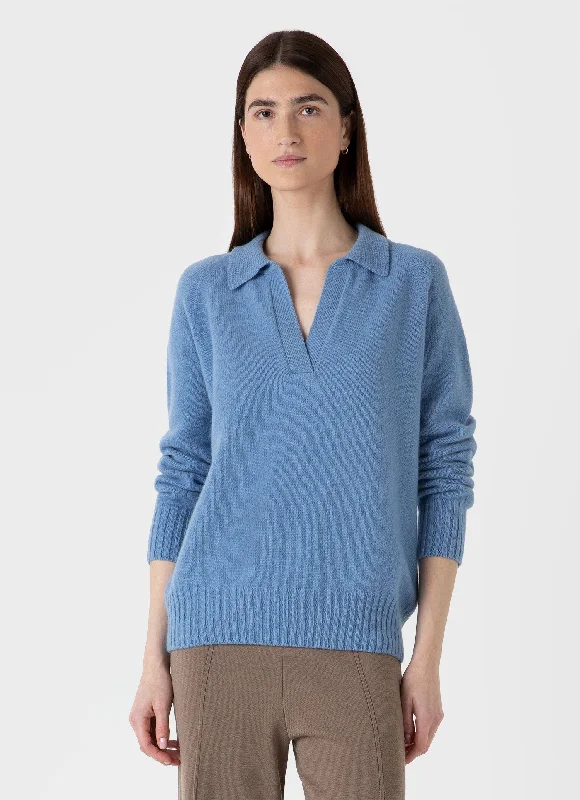 Women's Ukrainian Wool SweatersWomen's Lambswool Polo Jumper in Cornflower