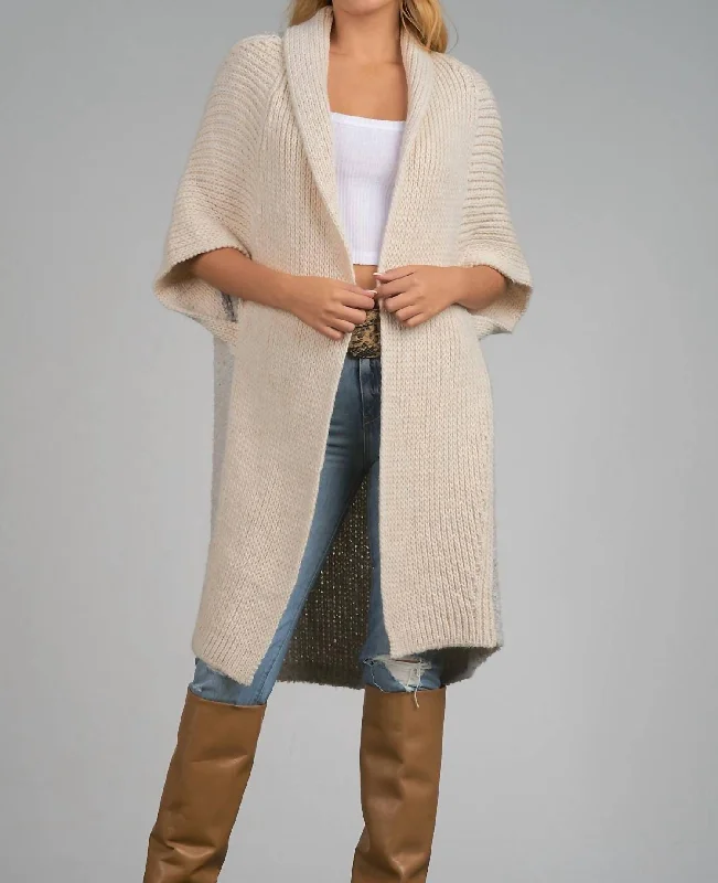 Women's Lithuanian Wool SweatersMadrid Wool Knit Long Cardigan In Ivory/heather Grey