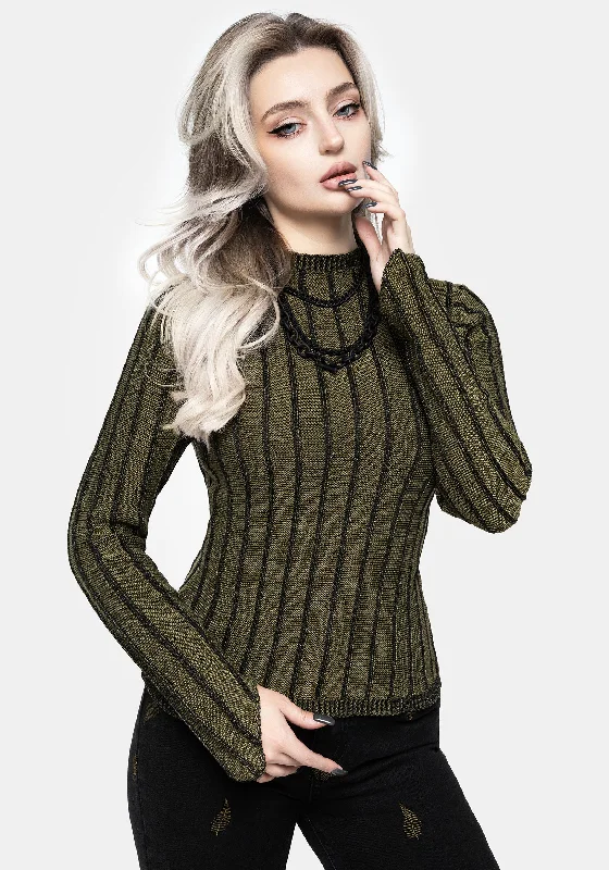 Women's Straight Hem SweatersMyrsina Plated Rib Knit Top