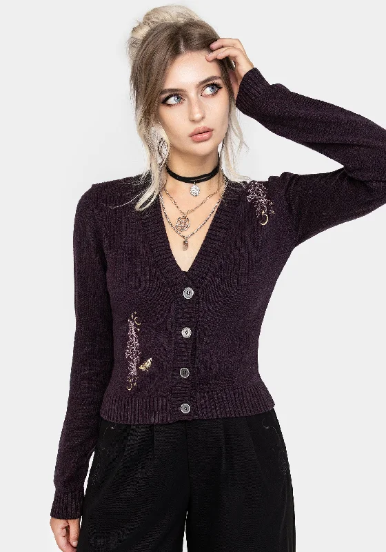 Women's Polish Wool SweatersFoxglove Embroidered Knit Cardigan