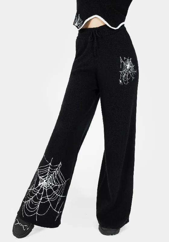 Women's Shirred SweatersAraneae Embroidered Wide Leg Knit Joggers