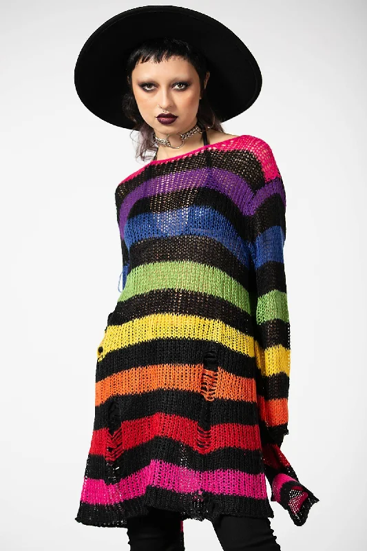 Women's Boat Collar SweatersOver The Rainbow Knit Sweater