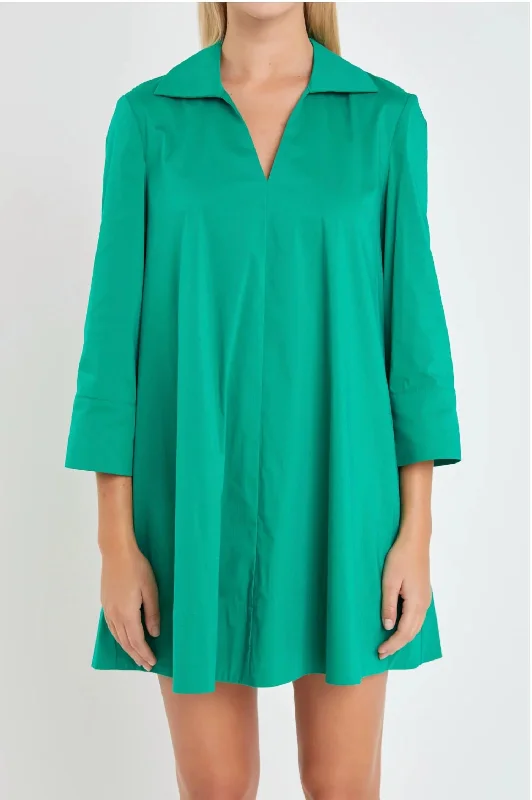 Women's Shift DressesA-Line Kaftan Collar Dress In Green