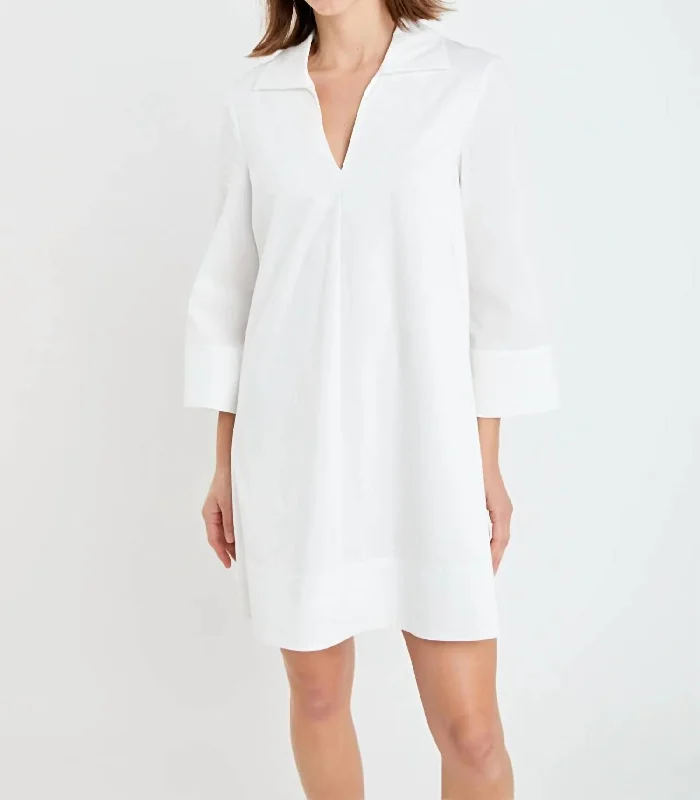 Women's V-Neck DressesA-Line Kaftan Collar Dress In White