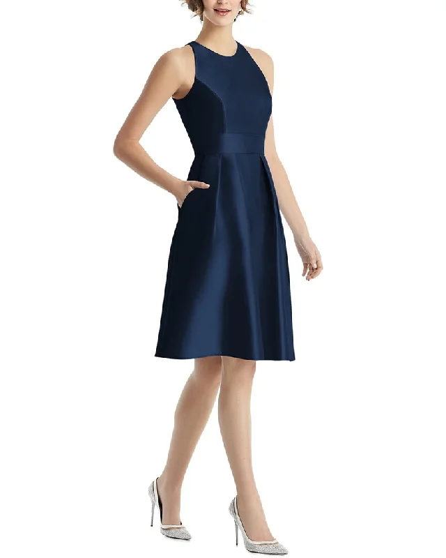 Women's Shift DressesAlfred Sung High-Neck Satin Cocktail Dress