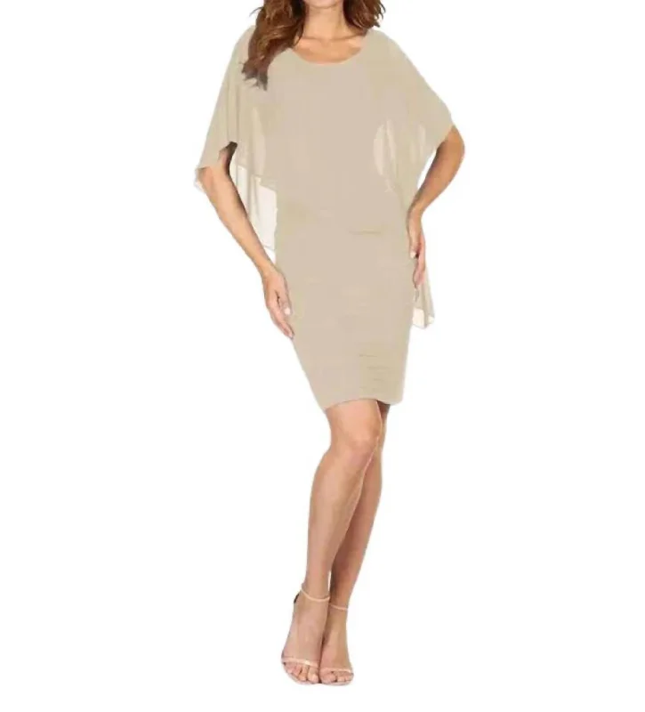 Women's Sweetheart-Neck DressesChiffon Overlay Dress In Beige