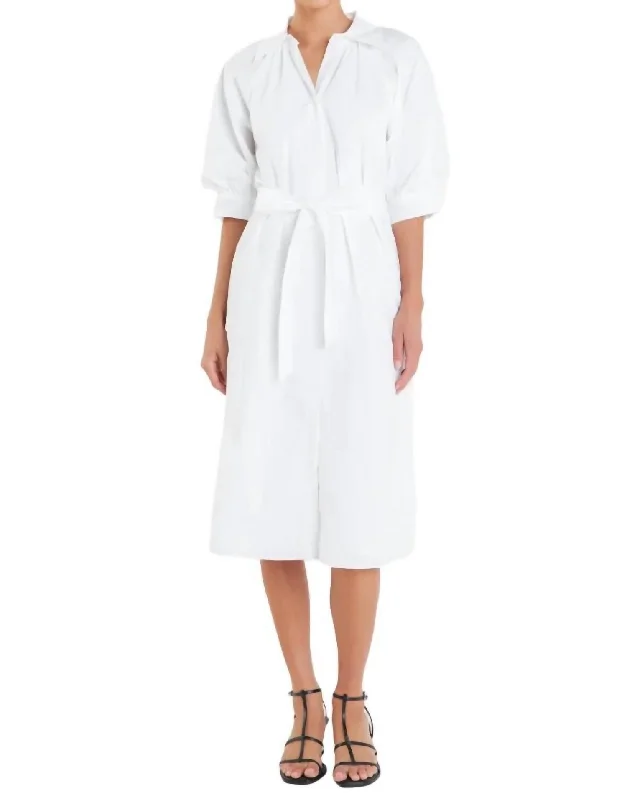 Women's High-Low DressesClassic Short Sleeve Shirt Dress In Crisp White