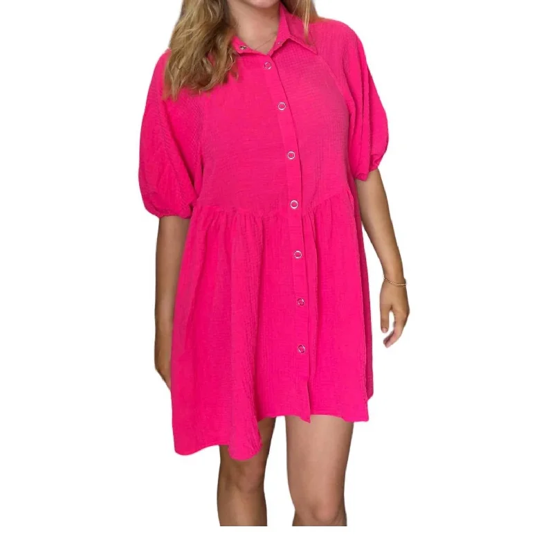 Women's Notched Collar DressesInes Shirt Dress In Fuschia