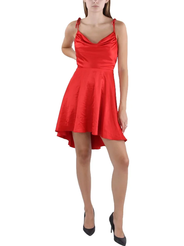 Women's Sweetheart-Neck DressesJuniors Womens Satin Knee-Length Fit & Flare Dress