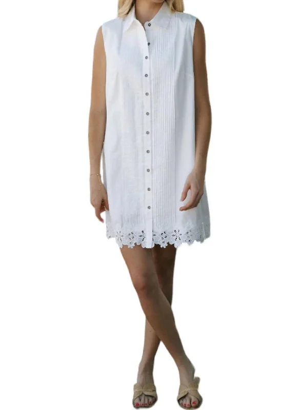 Women's Fit and Flare DressesLace Hem Dress In White