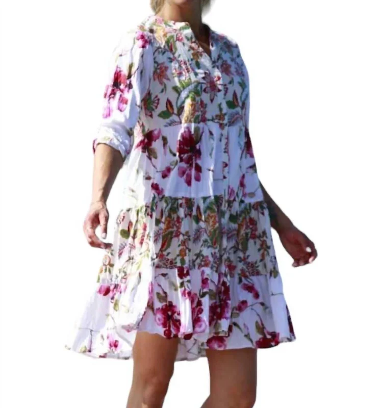 Women's High-Neck DressesLisa Button Down Long Sleeve Dress In White Multi Floral