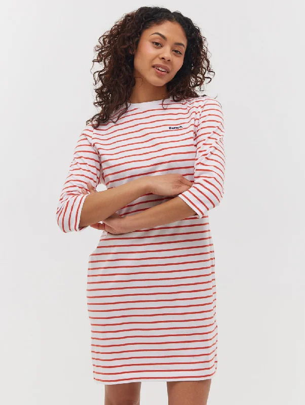 Women's Round-Neck DressesMab Striped 3/4 Sleeve Dress