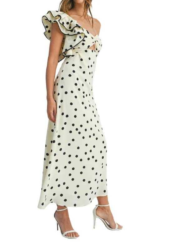 Women's Pencil DressesPolka Dot One Shoulder Dress In White