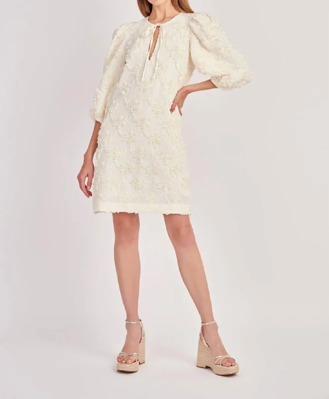 Women's Midi DressesRibbon Embroidered Shift Dress In Ivory