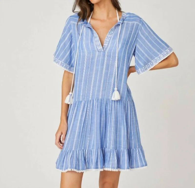 Women's Sweetheart-Back DressesShort Sleeve Tunic Dress In Chambray/optic White