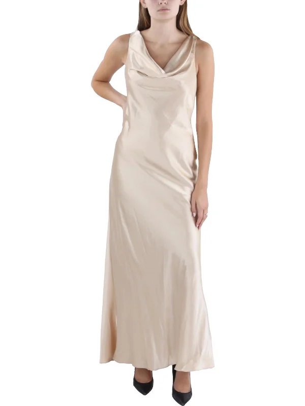 Women's Low-Neck DressesWomens Satin Sleeveless Evening Dress